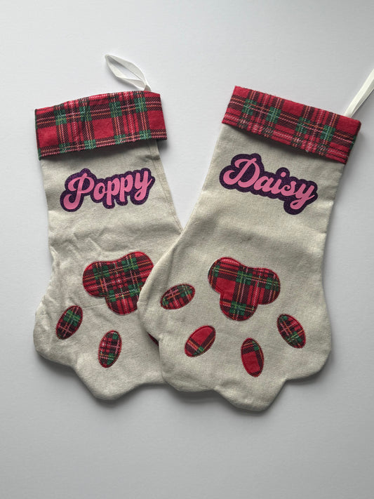 Paw Stocking with personalised name.