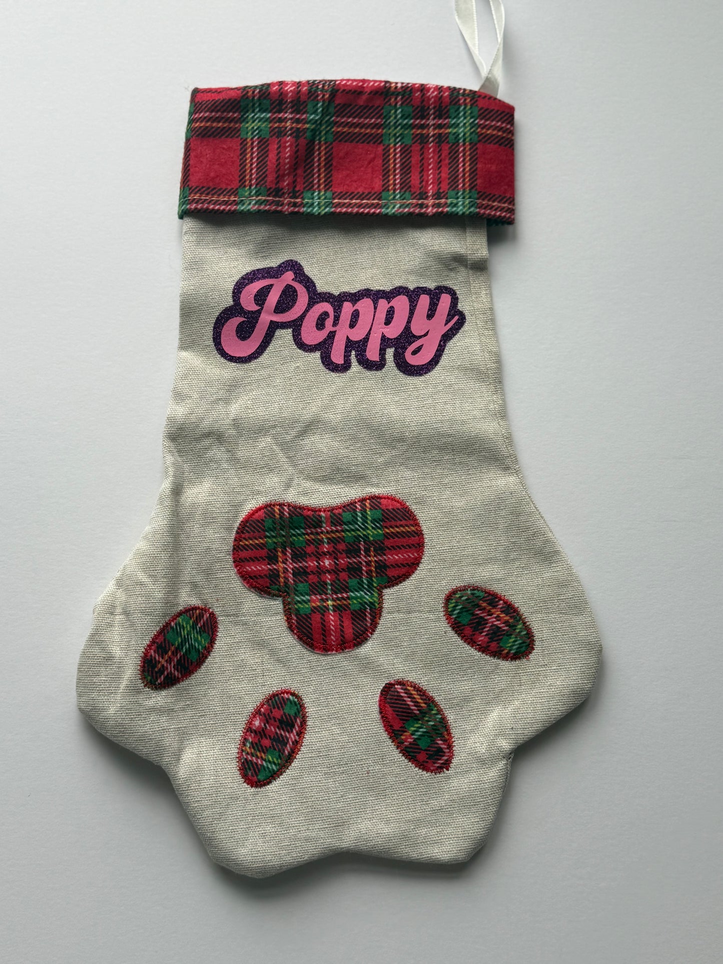 Paw Stocking with personalised name.