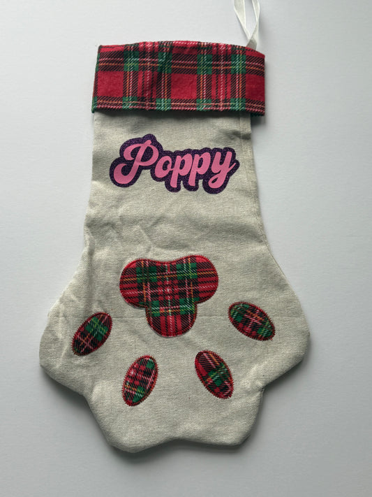 Paw Stocking with personalised name.