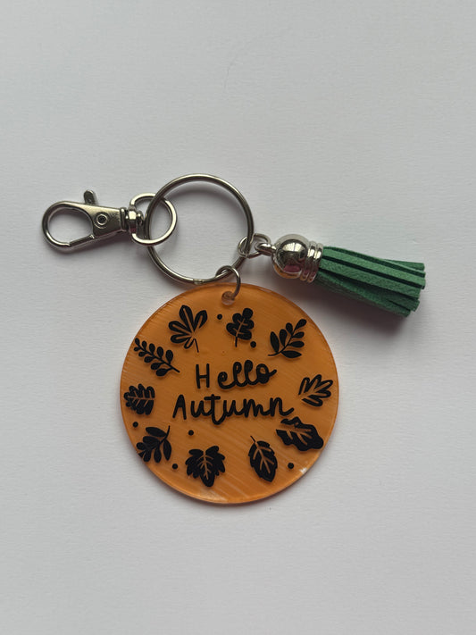 Autumn themed Key ring saying  "Hello Autumn"