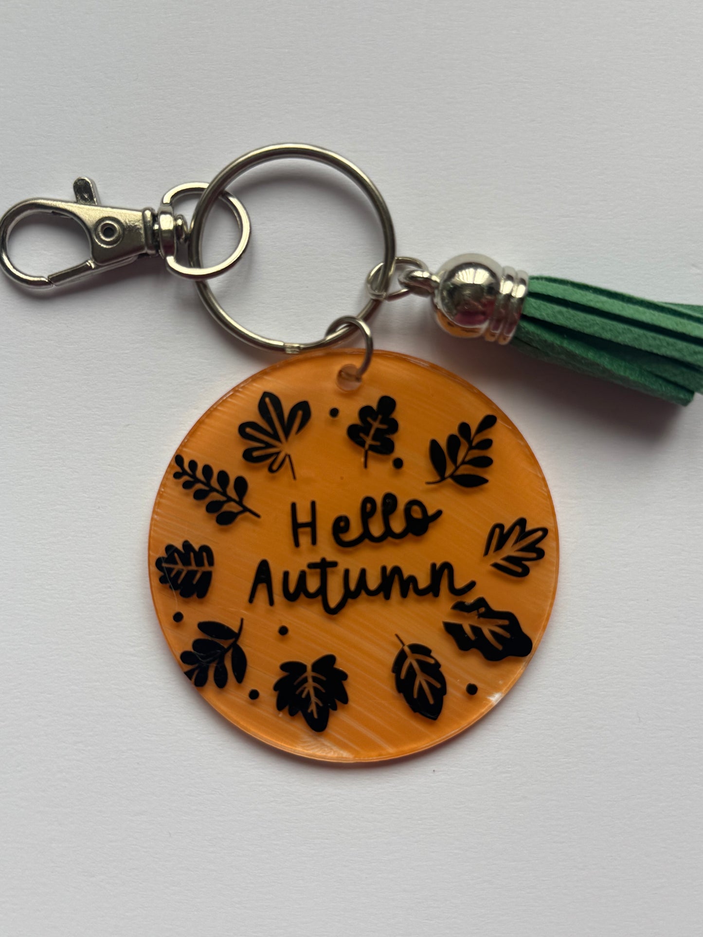 Autumn themed Key ring saying  "Hello Autumn"