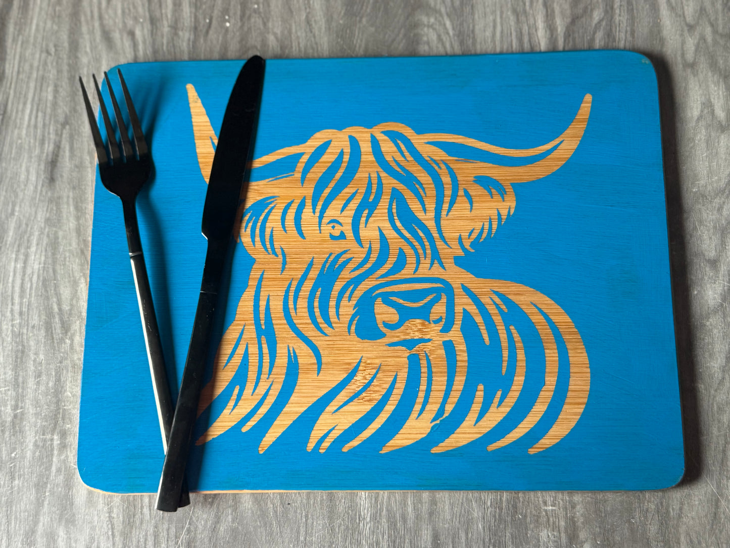Highland Cow Chopping Board in blue
