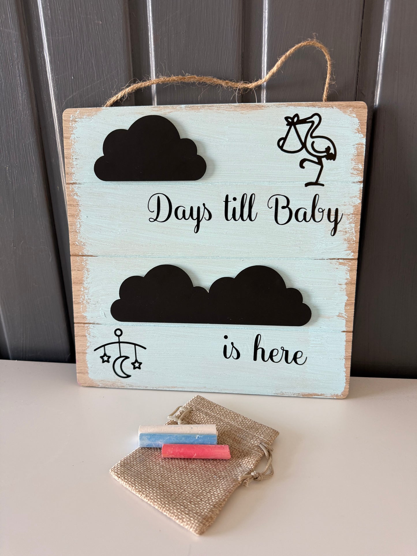 Wooden Plaque for new baby in blue or pink.