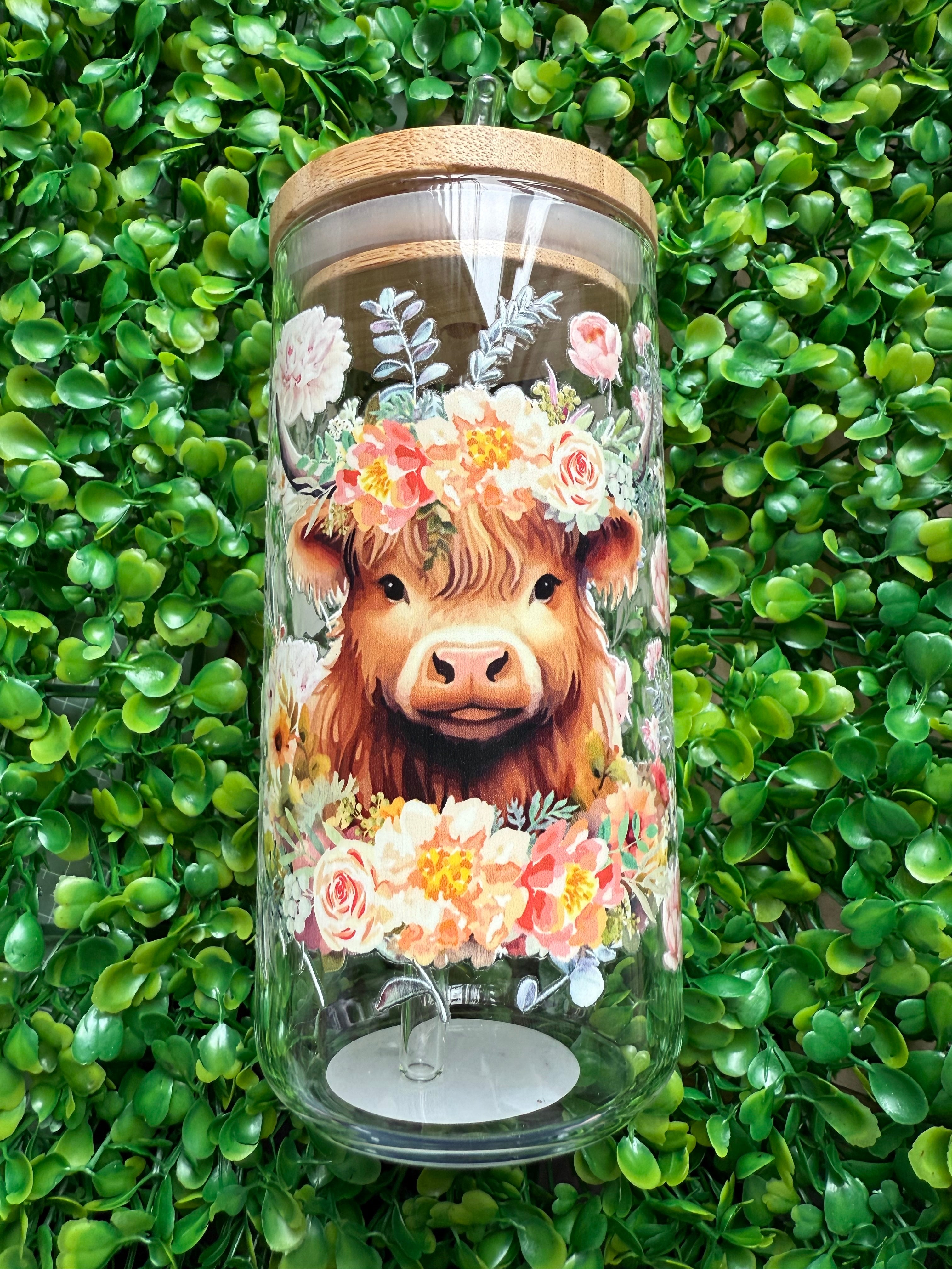 Highland Cow Mason Glass Jar