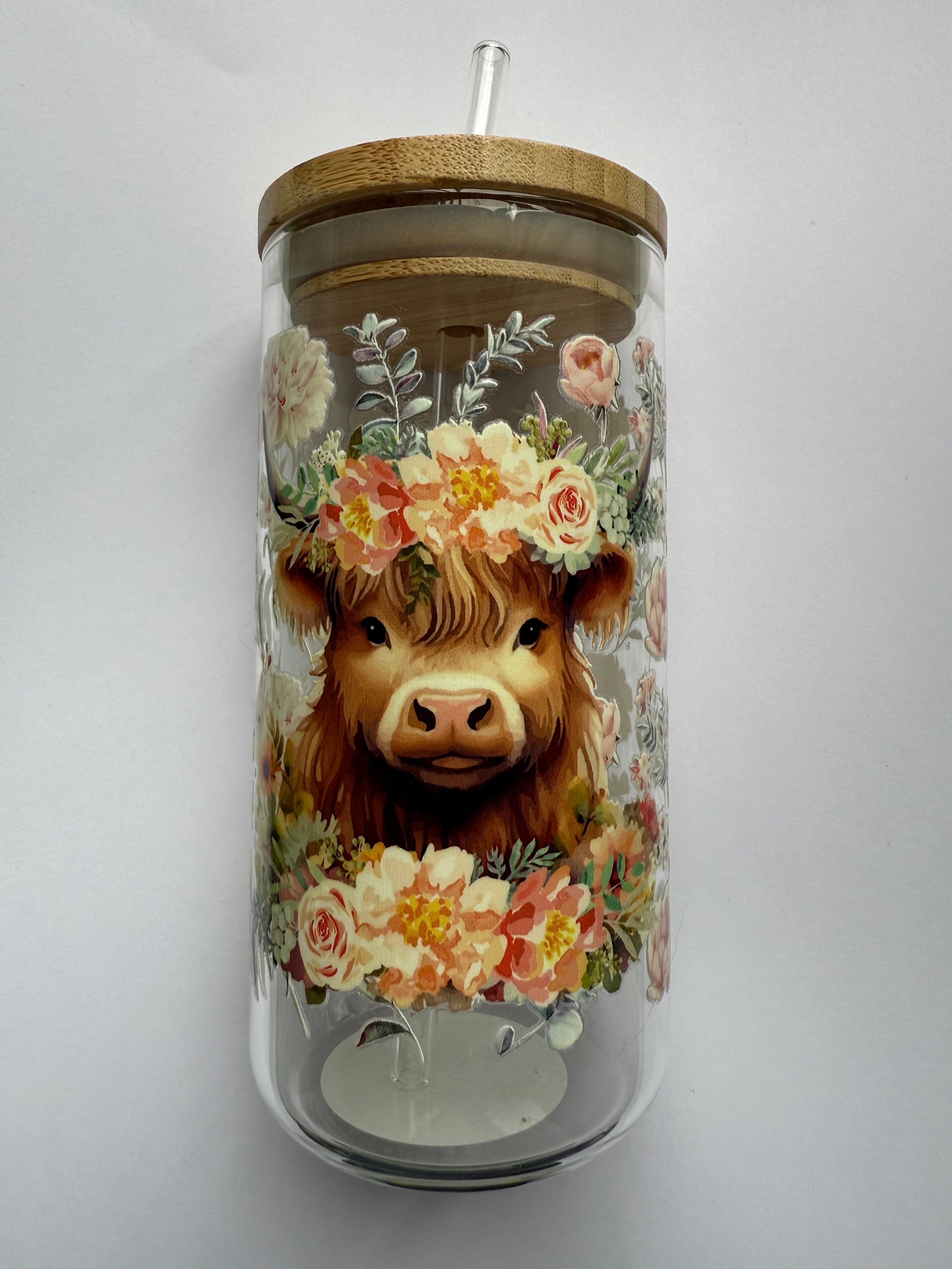 Highland Cow Mason Glass Jar