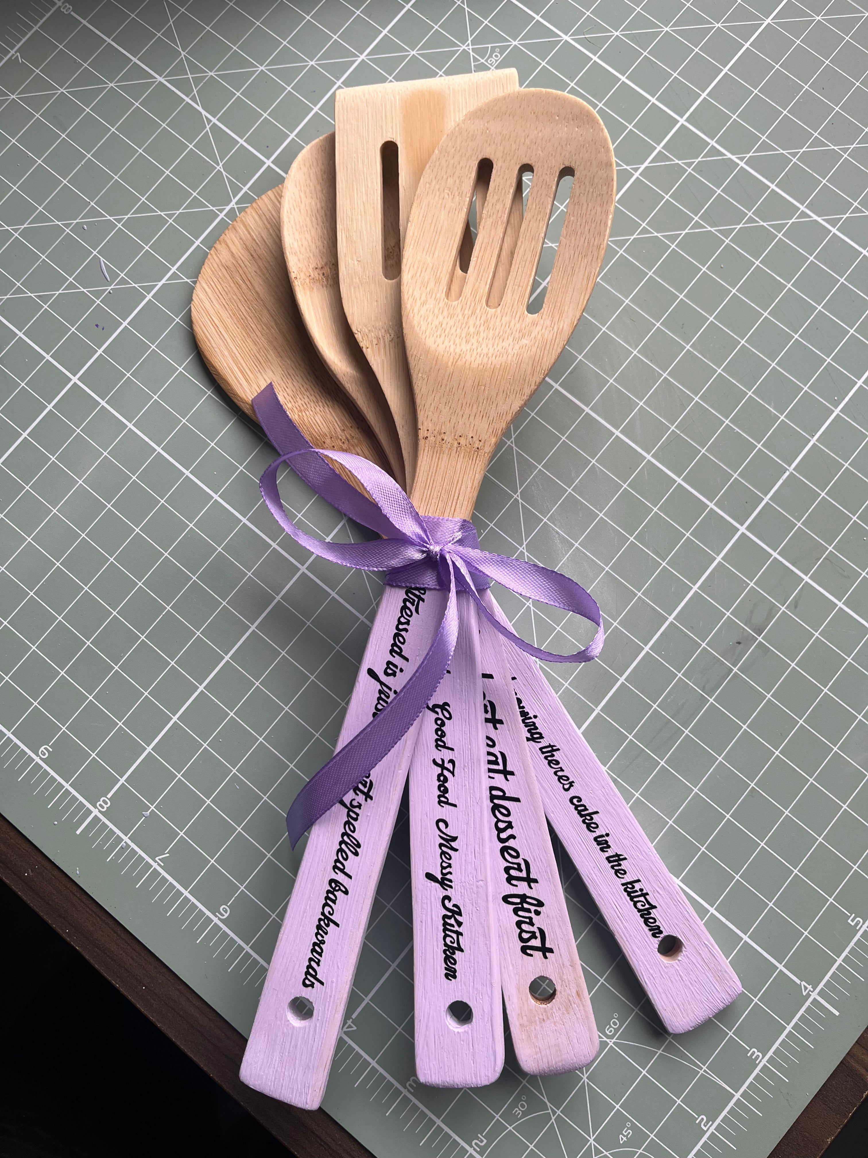 Kitchen colourful wooden spoons with funny quotes