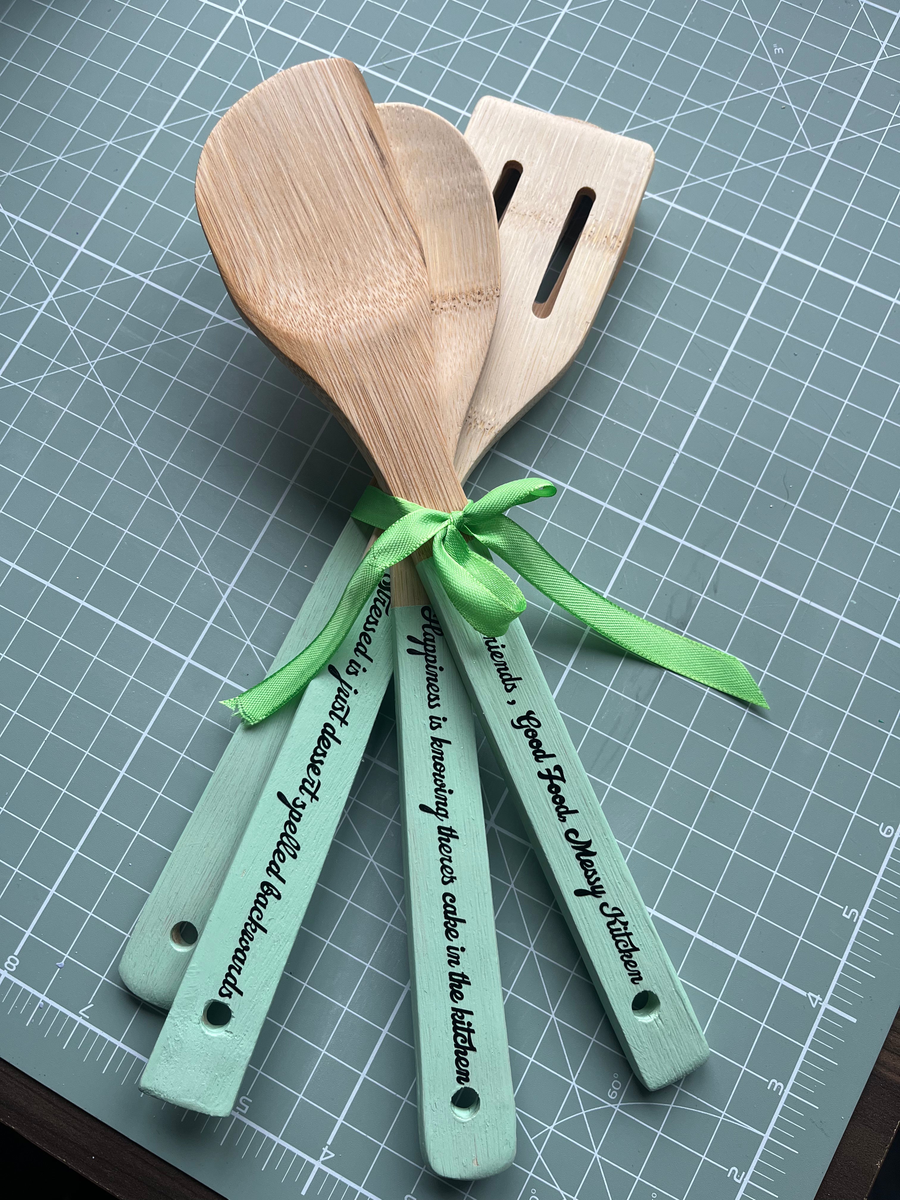 Kitchen colourful wooden spoons with funny quotes