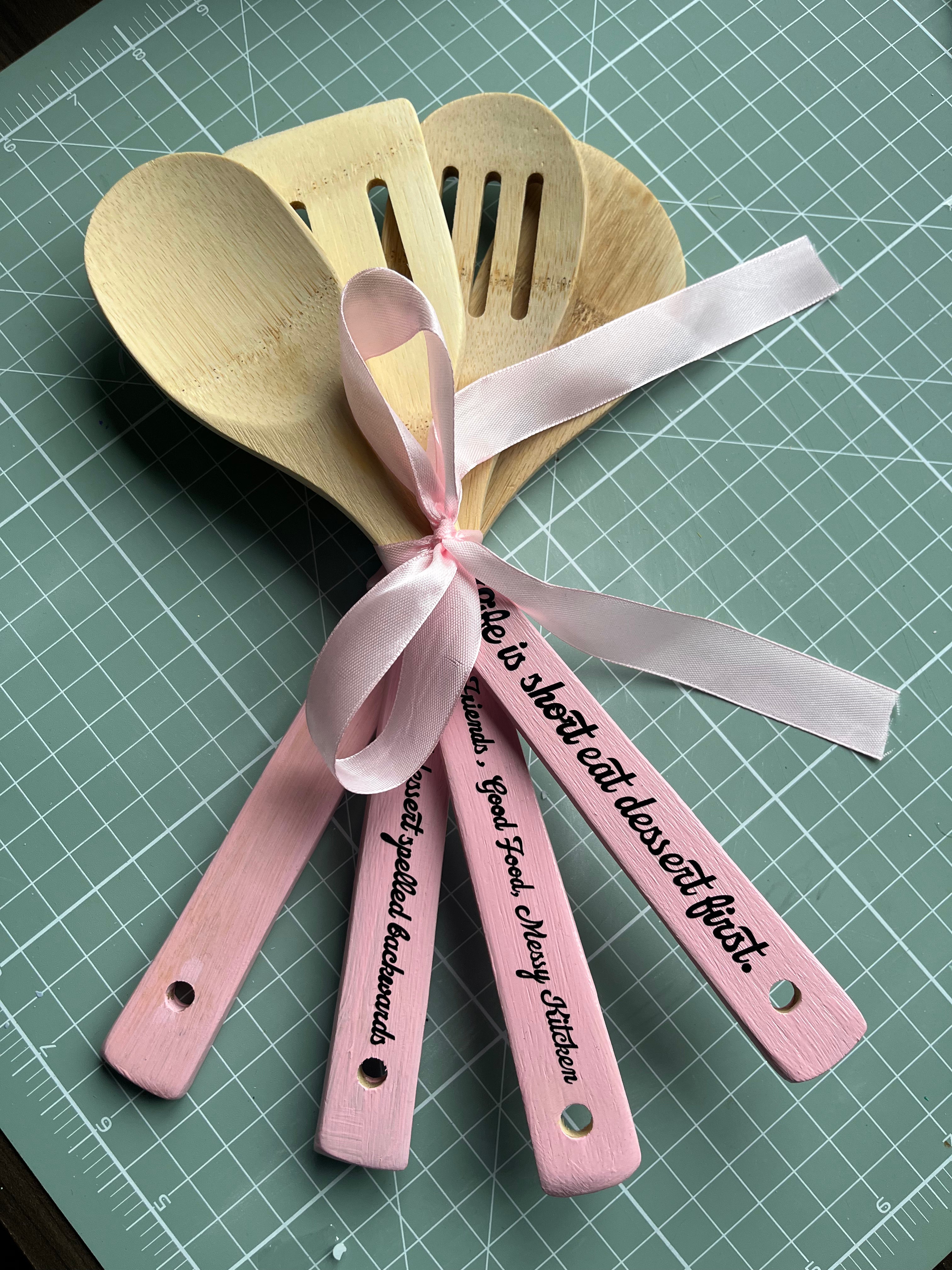 Kitchen colourful wooden spoons with funny quotes