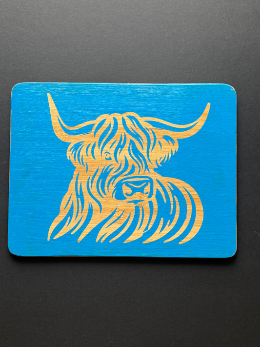 Highland Cow Chopping Board in blue