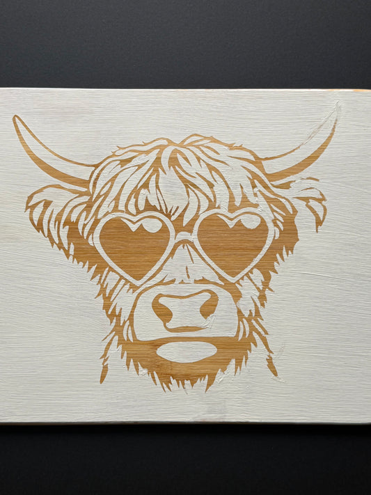 Highland Cow chopping board with sunglasses