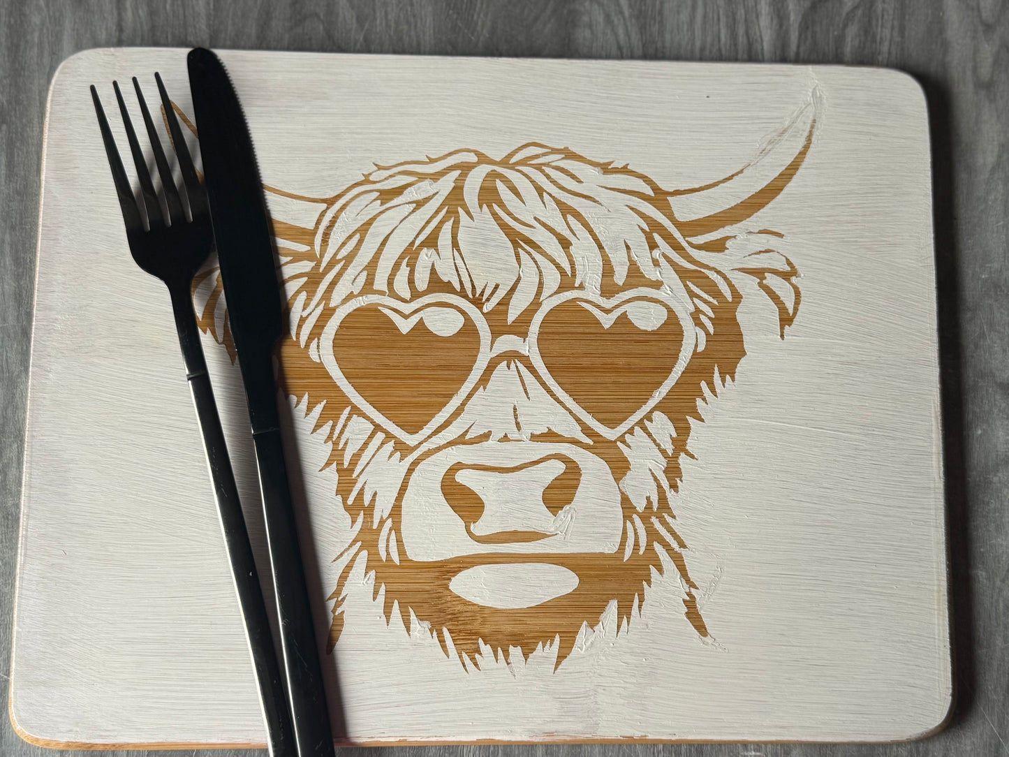 Highland Cow chopping board with sunglasses