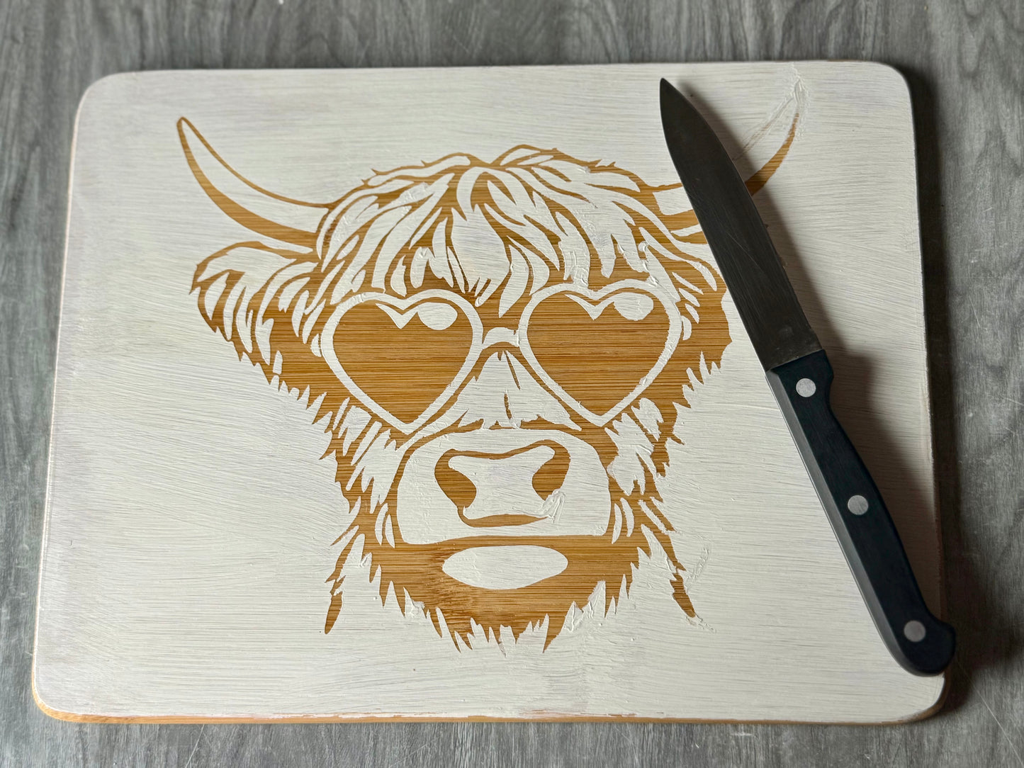 Highland Cow chopping board with sunglasses