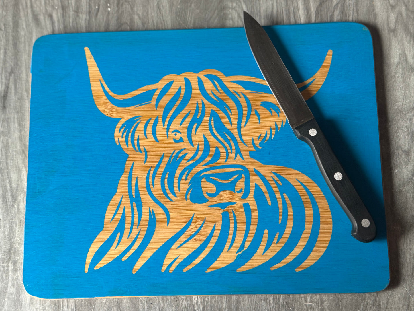 Highland Cow Chopping Board in blue