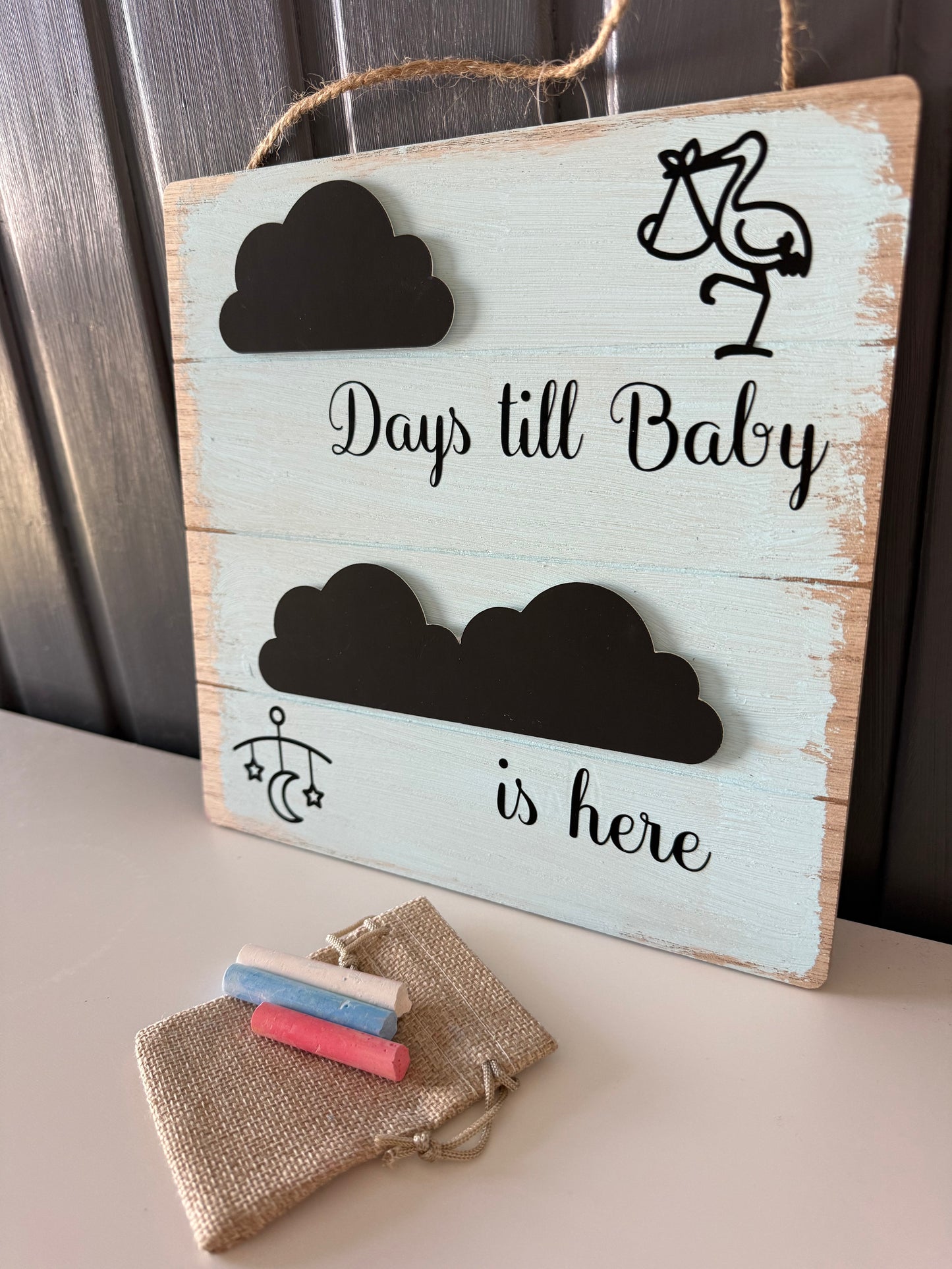 Wooden Plaque for new baby in blue or pink.