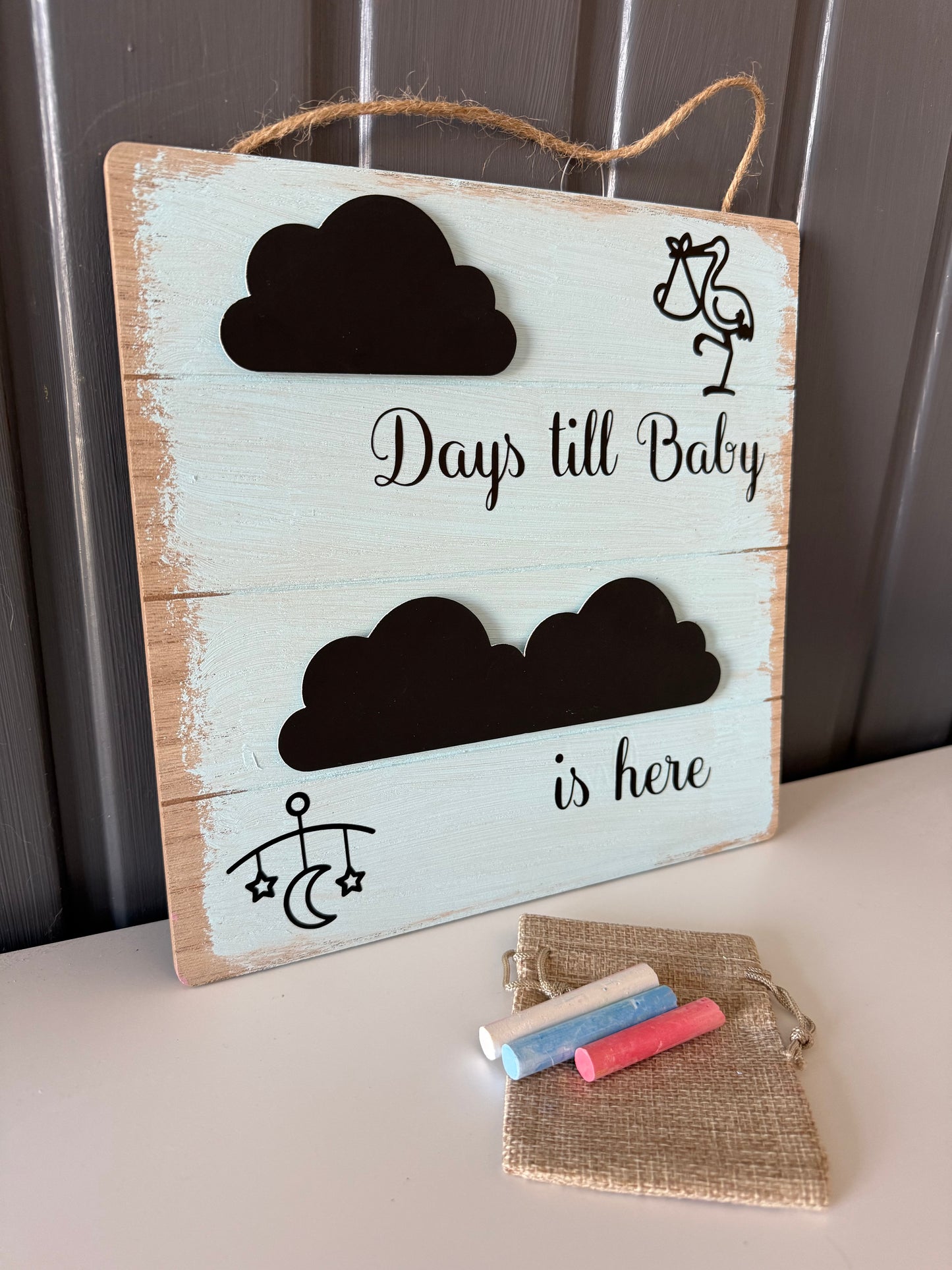 Wooden Plaque for new baby in blue or pink.