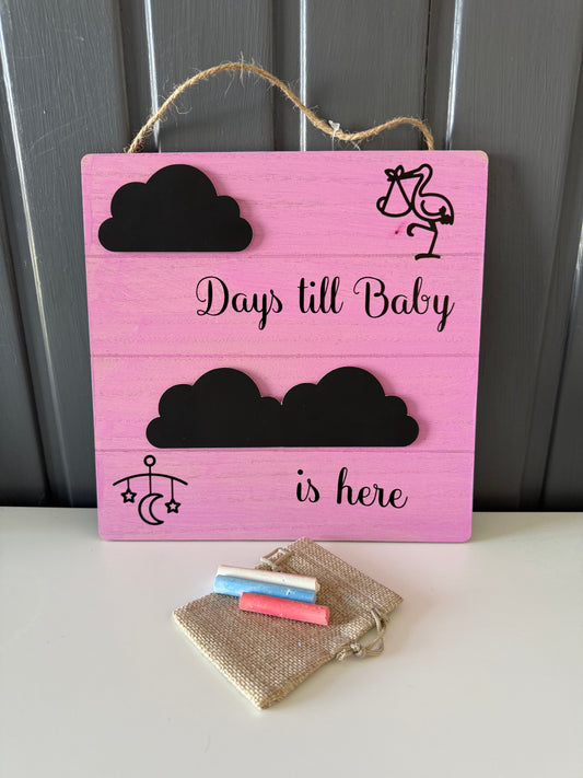 Wooden Plaque for new baby in blue or pink.