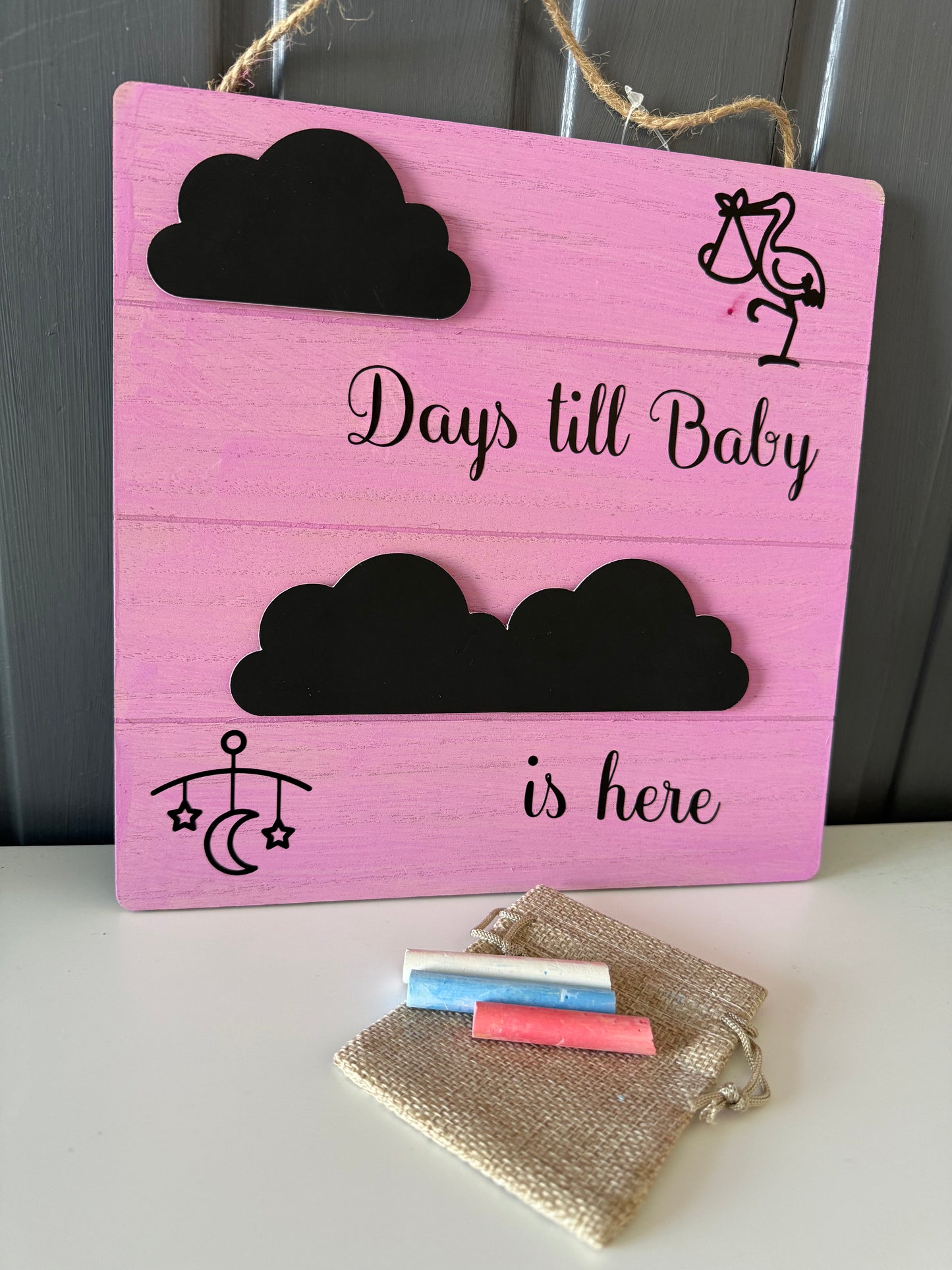 Wooden Plaque for new baby in blue or pink.