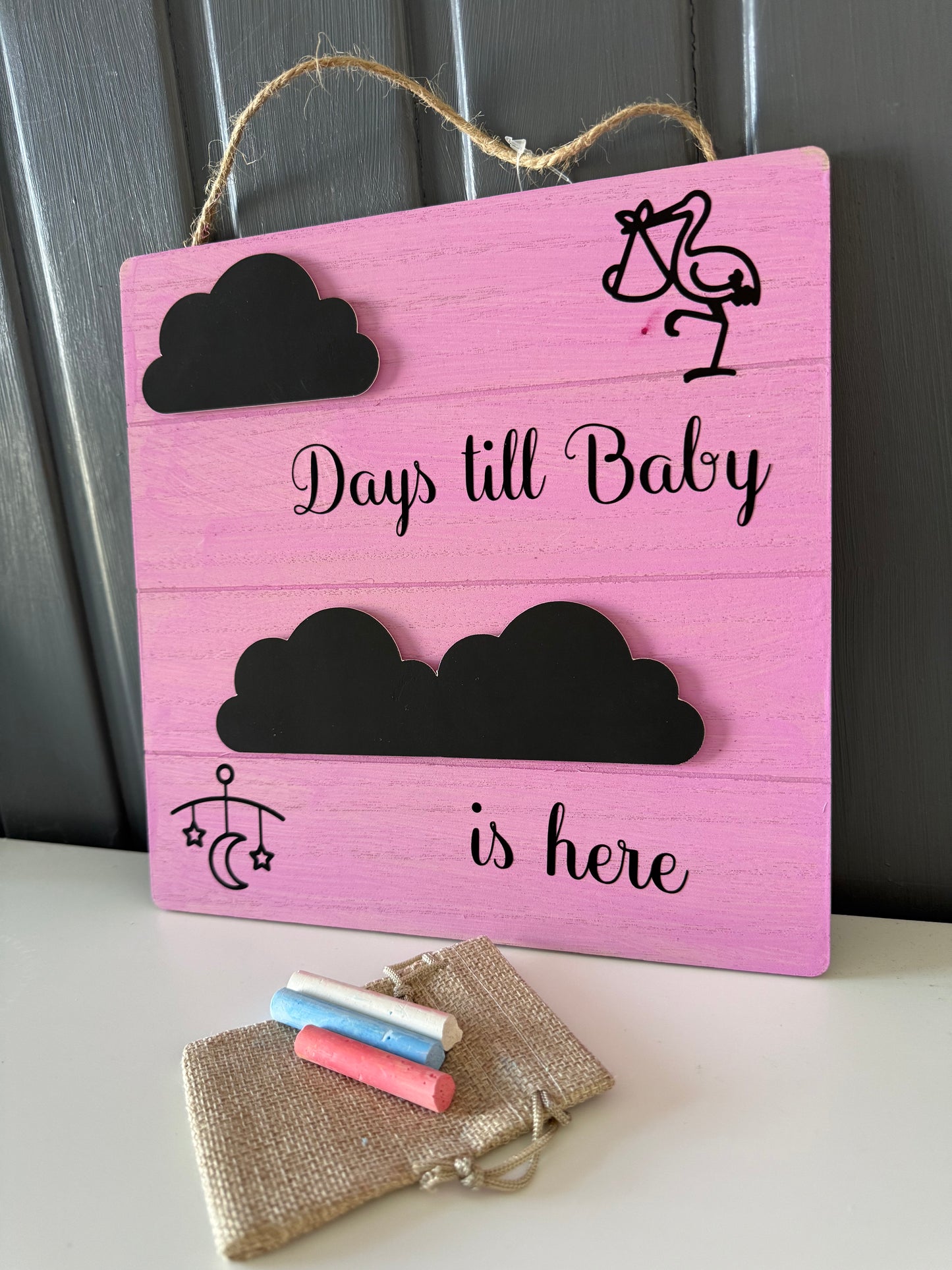 Wooden Plaque for new baby in blue or pink.