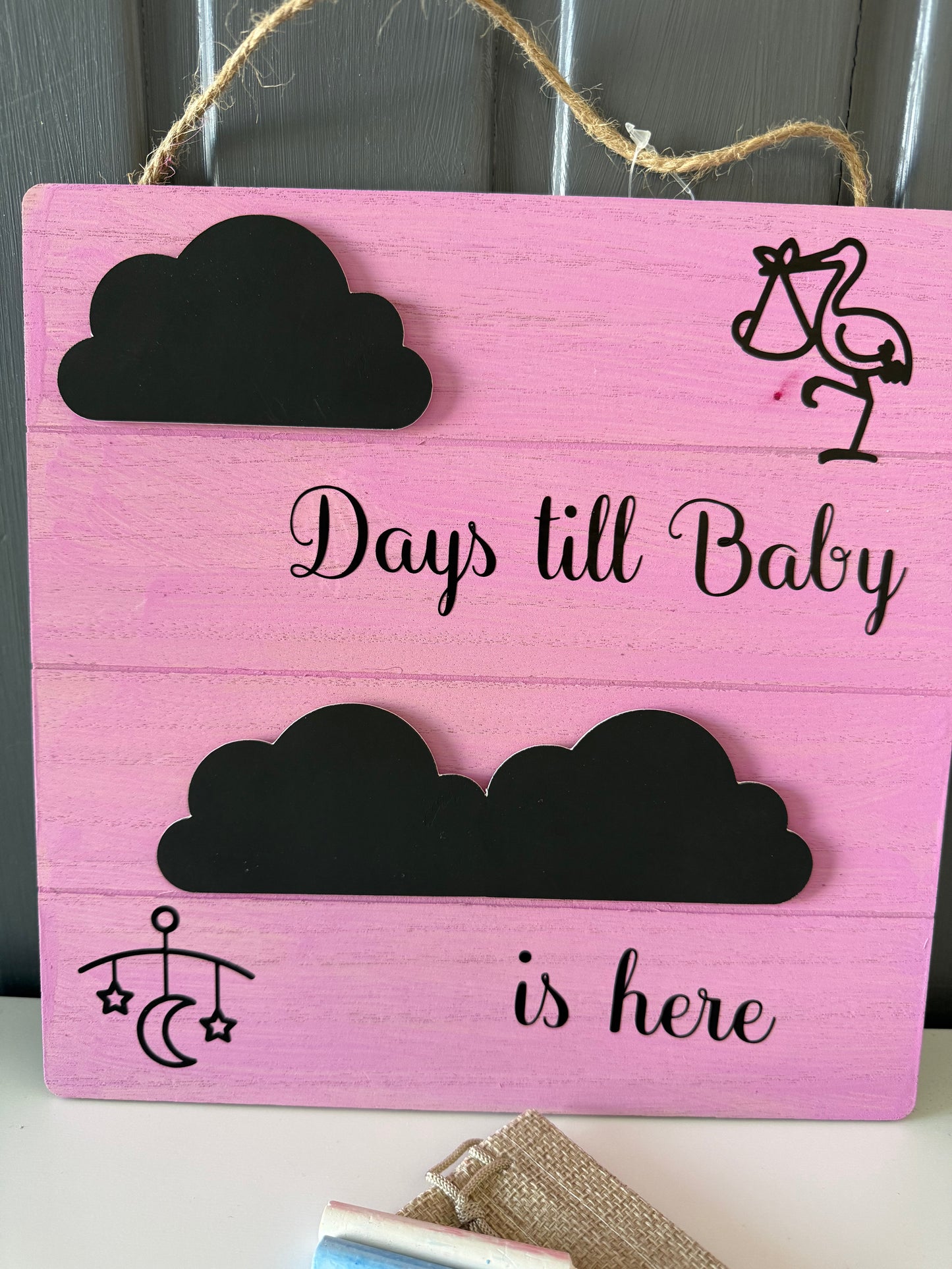 Wooden Plaque for new baby in blue or pink.