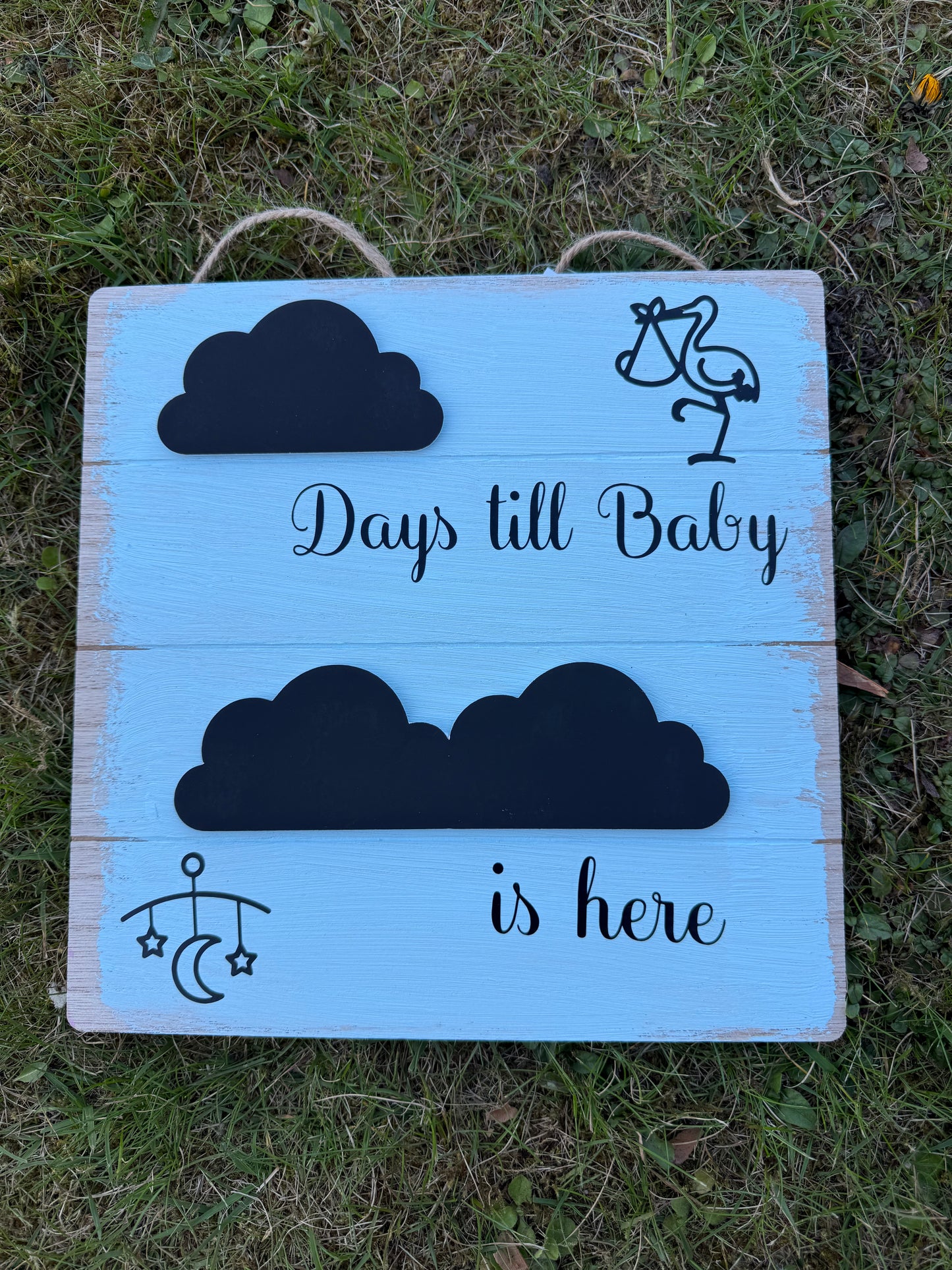 Wooden Plaque for new baby in blue or pink.