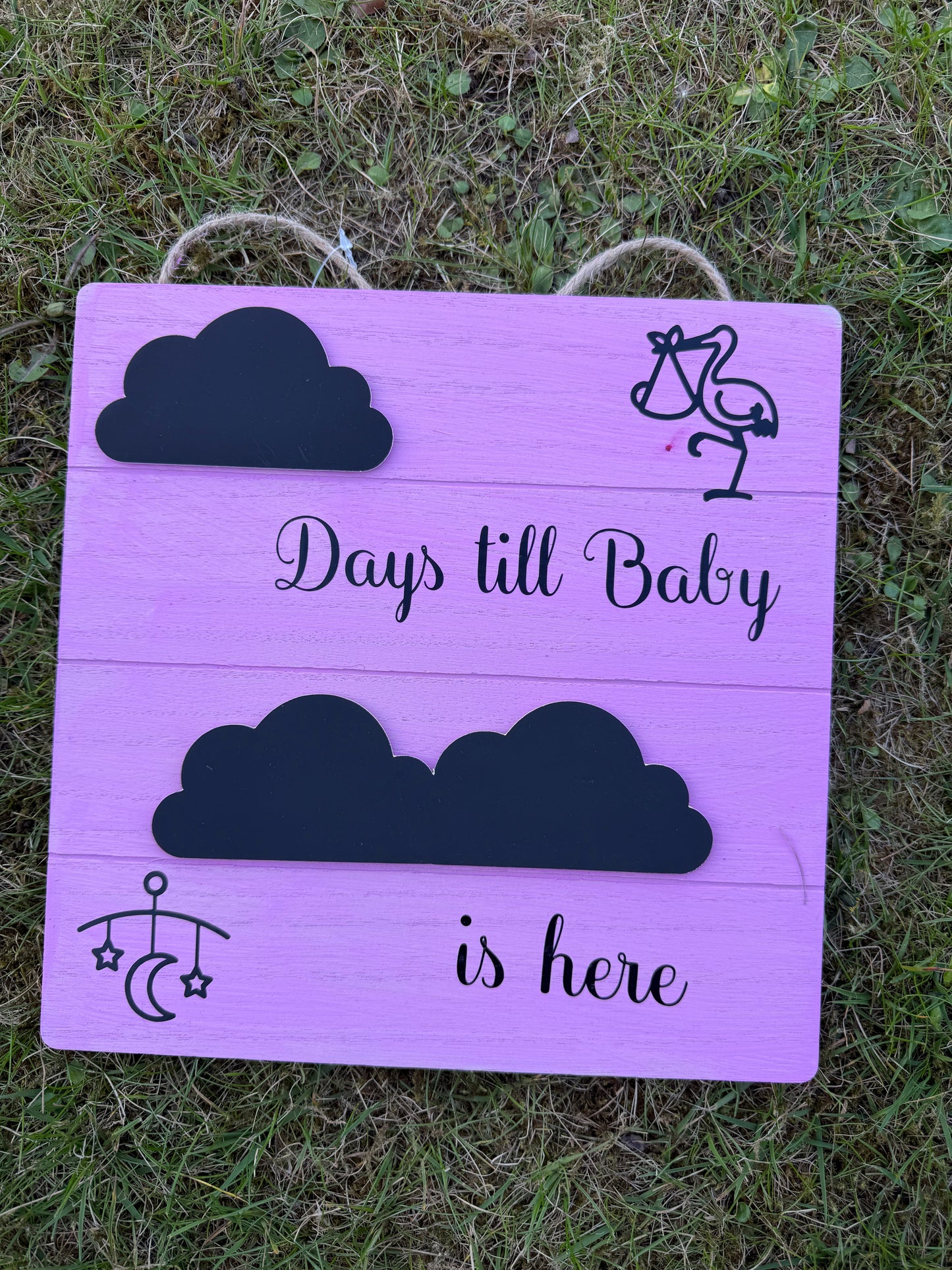 Wooden Plaque for new baby in blue or pink.